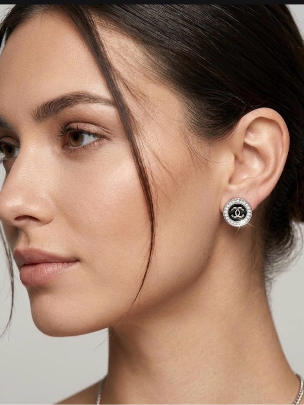 Black Stud Earrings with cubic zirconia , Sterling Silver 925